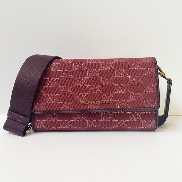 Michael Kors Jet Set Zip Around Wallet Crossbody Bag MK Glitter Gold Mulberry - Picture 5 of 15